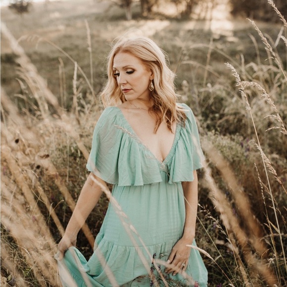 Lalavon Dress Green Women’s Size Small Tiered Maxi Rayon Blend - Picture 1 of 9